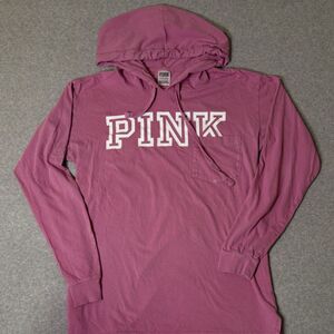 Victoria's Secret PINK Women's Small Pink Long Sleeve Hooded Graphic Shirt